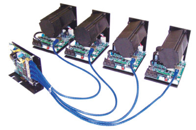LMC-400 Automation Controller with four LD drives and custom mounted 400 Watt servomotors