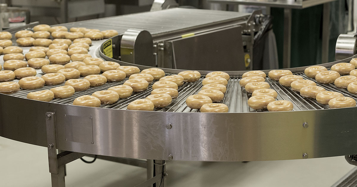 Donuts in conveyor belt